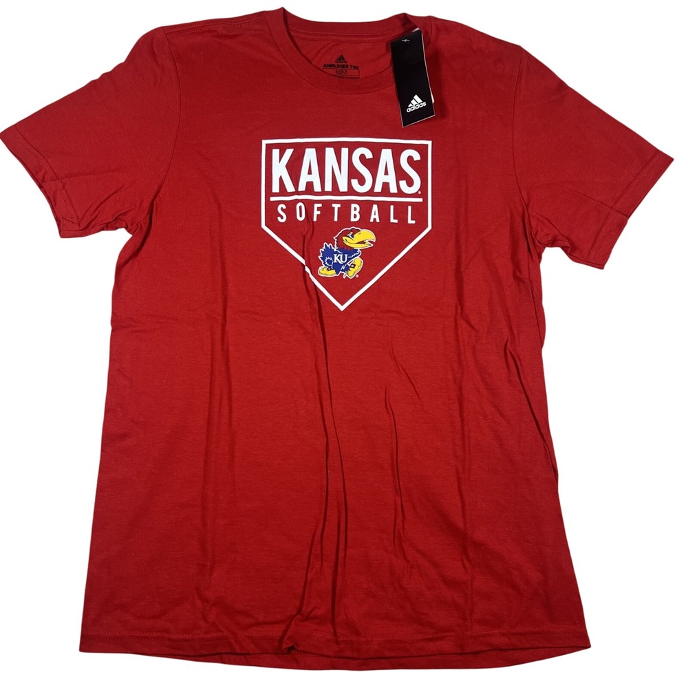Adidas Kansas Jayhawks Softball Amplifier Tee Mens Medium Red‎ NCAA T-Shirt NEW